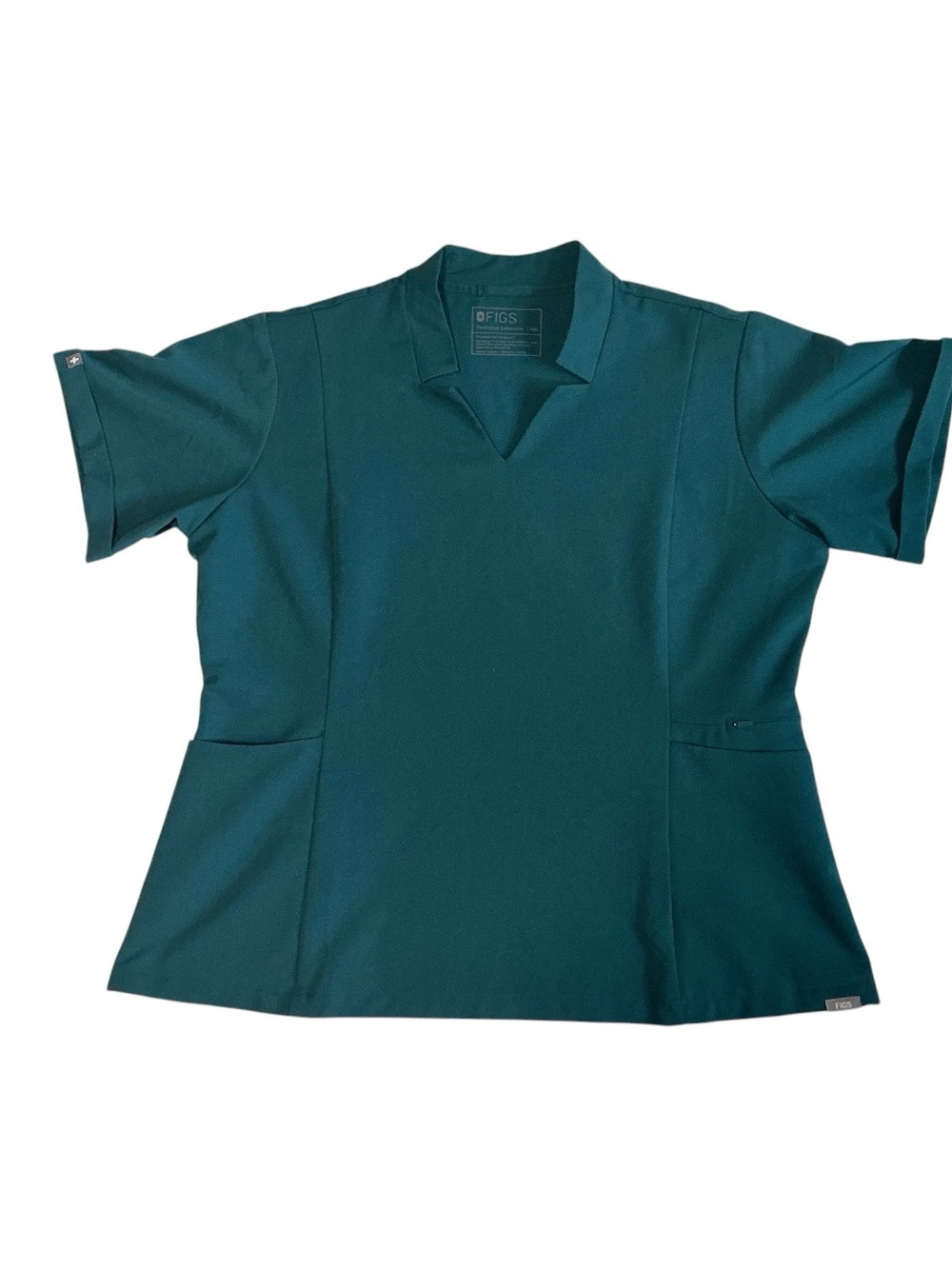 Figs Teal Scrub Top Short-Sleeve Notched Collar